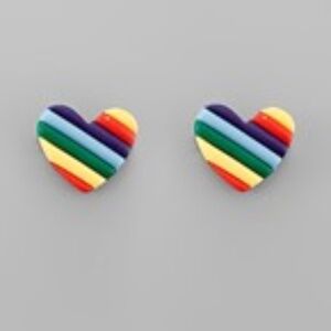 Stripe Heart Clay Studs
